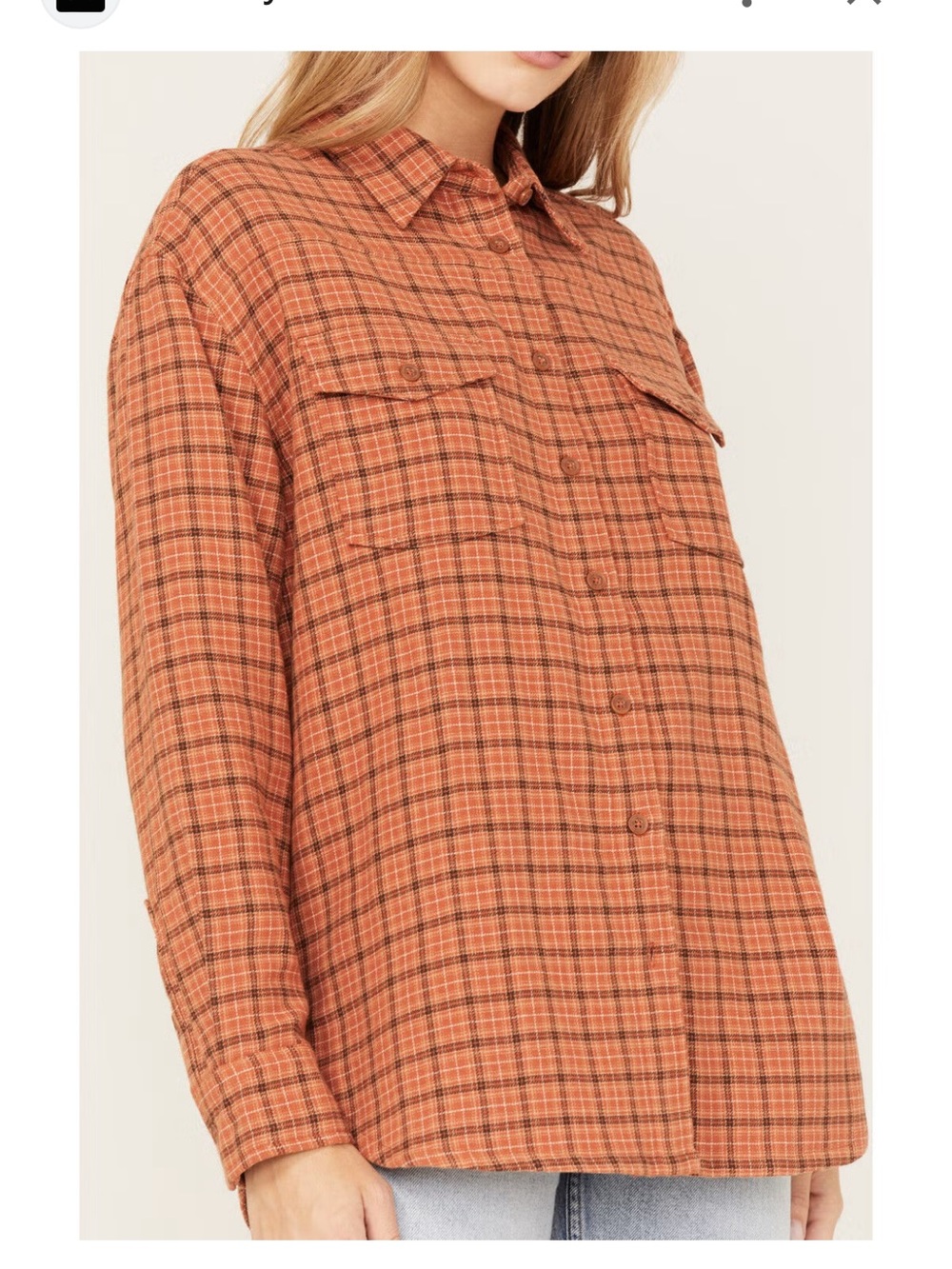 Cleo Wolf Plaid Shirt Jacket Rust Orange Double Layer Small Cotton Soft Oversize